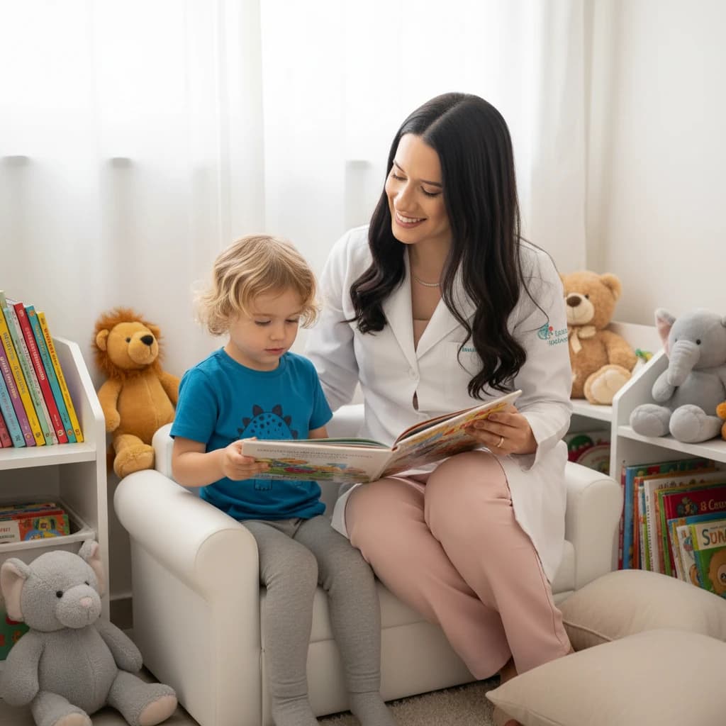 Dra. Amanda Laina atendendo uma criança